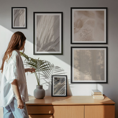 5 paveikslų rinkinys su rėmais Natūralūs boho audiniai iš arti