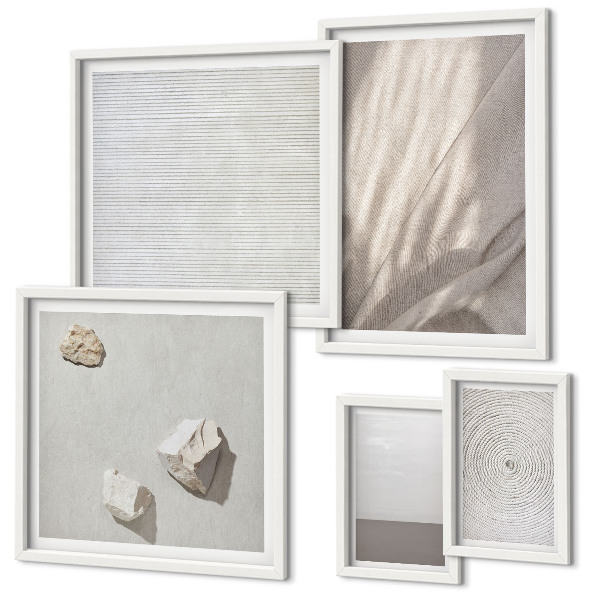 5 paveikslų rinkinys su rėmais Subtilūs bohemiški gamtos tekstūros elementai