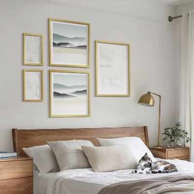 5 paveikslų rinkinys su rėmais Baltos dėmės abstraktus fonas