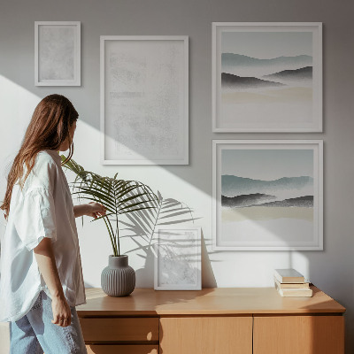 5 paveikslų rinkinys su rėmais Baltos dėmės abstraktus fonas