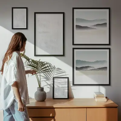 Baltos dėmės abstraktus fonas 5 paveikslų rinkinys su rėmais