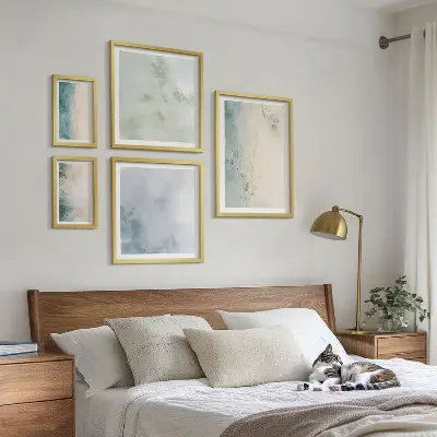 Išsiliejusios akvarelės drobės 5 paveikslų rinkinys su rėmais