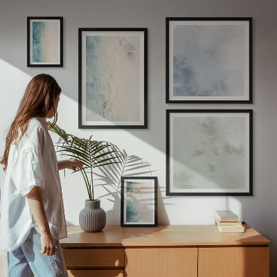 5 paveikslų rinkinys su rėmais Išsiliejusios akvarelės drobės minimalizmas