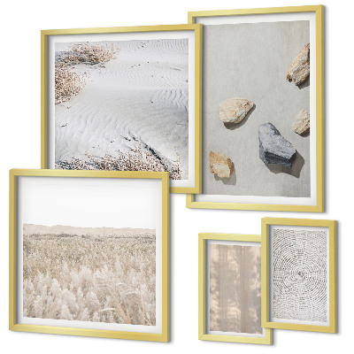 5 paveikslų rinkinys su rėmais Boho natūralios tekstūros