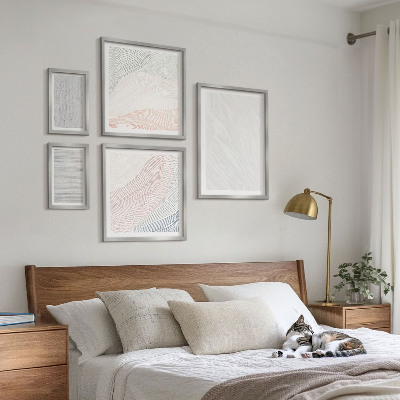 5 paveikslų rinkinys su rėmais Ryškių struktūrų stygų raštai