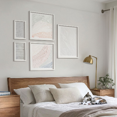 5 paveikslų rinkinys su rėmais Ryškių struktūrų stygų raštai