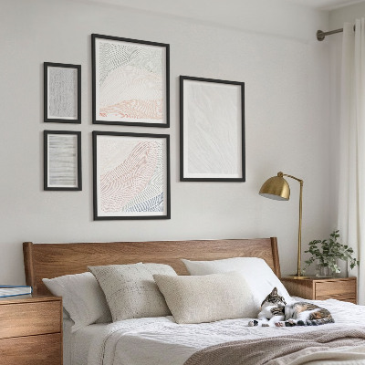 5 paveikslų rinkinys su rėmais Ryškių struktūrų stygų raštai