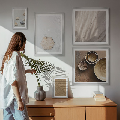 5 paveikslų rinkinys su rėmais Minimalistinės tekstūros šiltos
