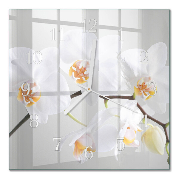 Kvadratinis stiklo laikrodis Orchidėja
