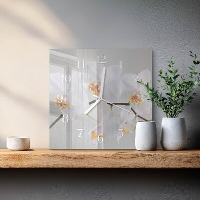 Kvadratinis stiklo laikrodis Orchidėja