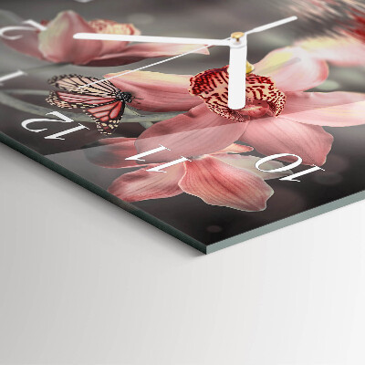 Kvadratinis laikrodis iš stiklo Orchidėja