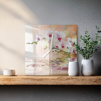 Kvadratinis stiklo laikrodis Orchidėja