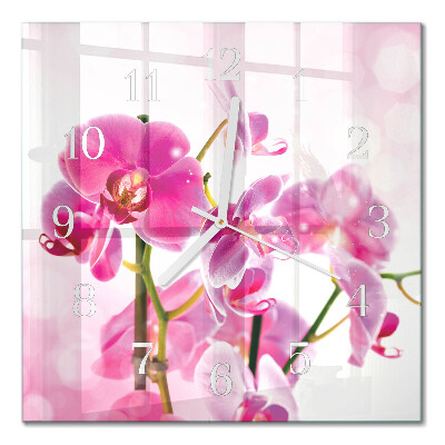 Kvadratinis stiklo laikrodis Orchidėja