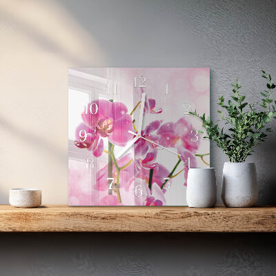 Kvadratinis stiklo laikrodis Orchidėja