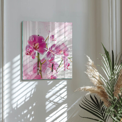 Kvadratinis stiklo laikrodis Orchidėja