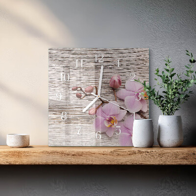 Kvadratinis stiklo laikrodis Orchidėja