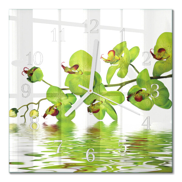 Kvadratinis stiklo laikrodis Orchidėja