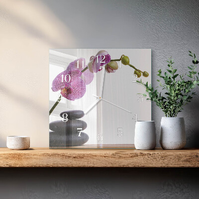 Kvadratinis stiklo laikrodis Orchidėja