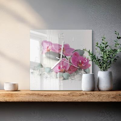 Kvadratinis stiklo laikrodis Orchidėjos