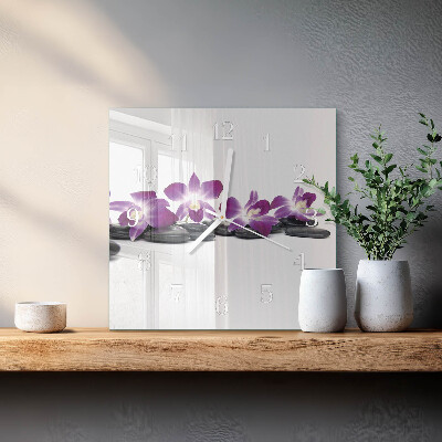 Kvadratinis laikrodis iš stiklo Orchidėja