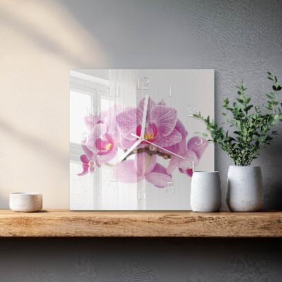 Kvadratinis stiklo laikrodis Orchidėjos