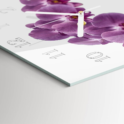 Kvadratinis laikrodis iš stiklo Orchidėja