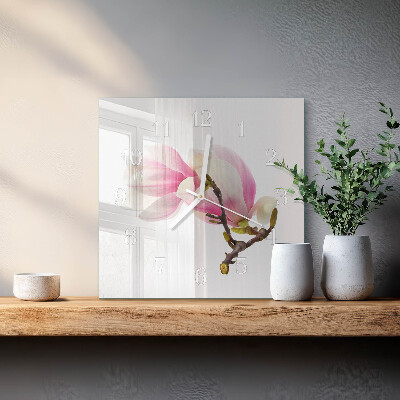 Kvadratinis stiklo laikrodis Magnolijos gėlė