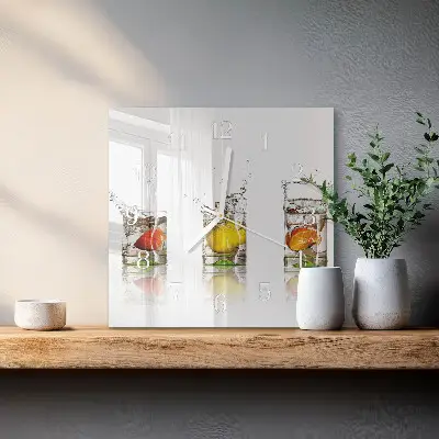 Kvadratinis stiklo laikrodis Vaisių puodeliai