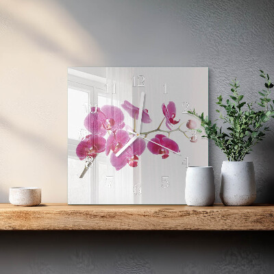 Kvadratinis laikrodis iš stiklo Orchidėja