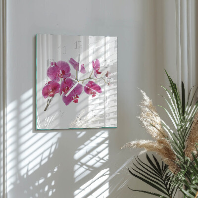 Kvadratinis laikrodis iš stiklo Orchidėja