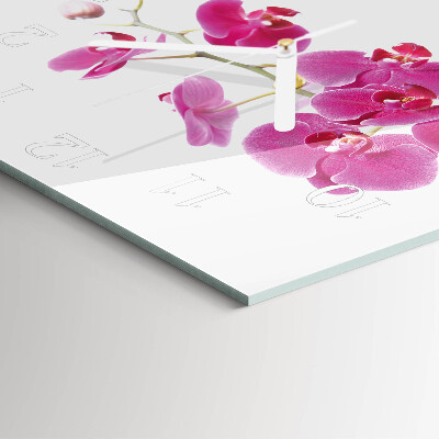 Kvadratinis laikrodis iš stiklo Orchidėja