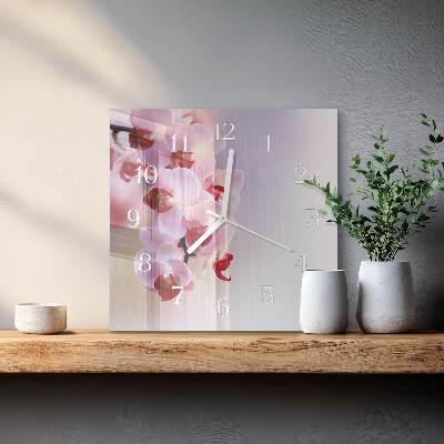 Kvadratinis laikrodis iš stiklo Orchidėja