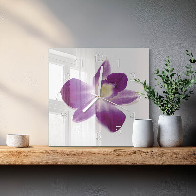 Kvadratinis stiklo laikrodis Orchidėjos žiedas