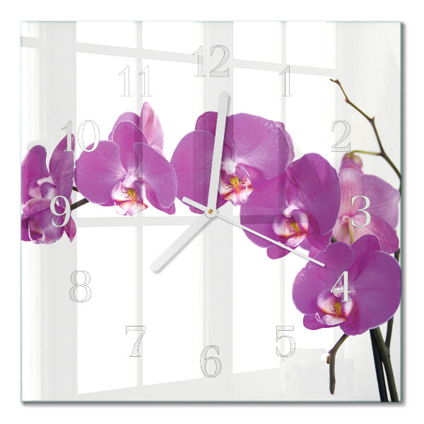 Kvadratinis laikrodis iš stiklo Orchidėja