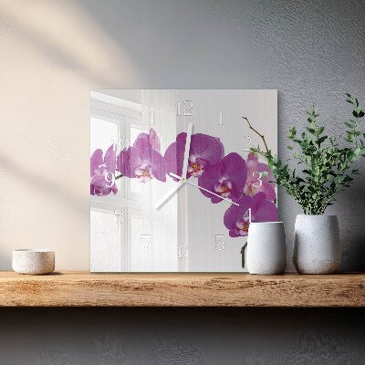 Kvadratinis laikrodis iš stiklo Orchidėja