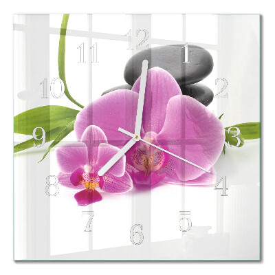 Kvadratinis laikrodis iš stiklo Orchidėja