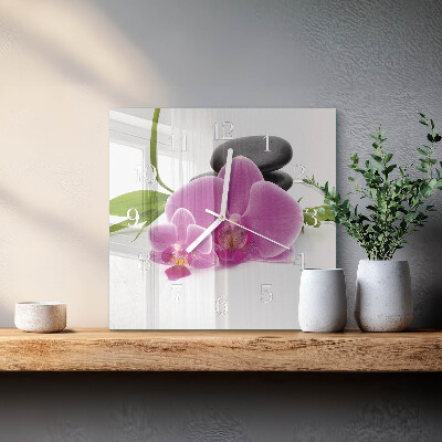 Kvadratinis laikrodis iš stiklo Orchidėja