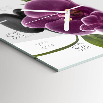 Kvadratinis laikrodis iš stiklo Orchidėja