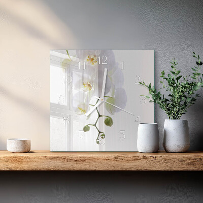 Kvadratinis stiklo laikrodis Orchidėja