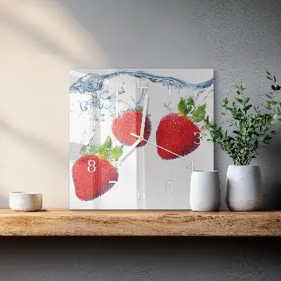 Kvadratinis laikrodis iš stiklo Braškės