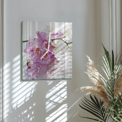 Kvadratinis laikrodis iš stiklo Orchidėja