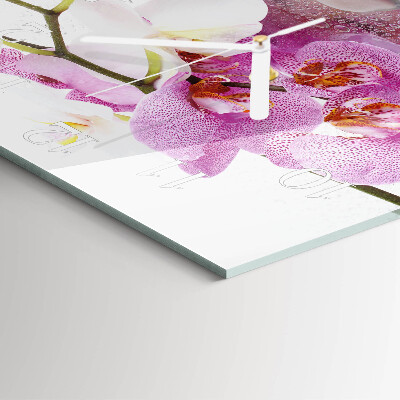 Kvadratinis laikrodis iš stiklo Orchidėja
