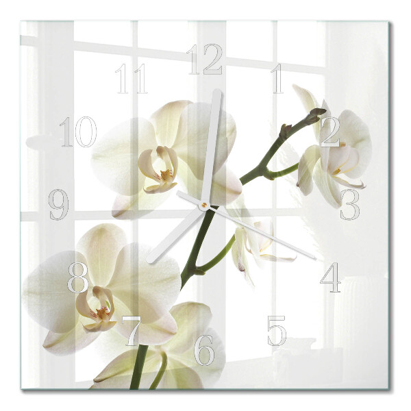 Kvadratinis stiklo laikrodis Orchidėja
