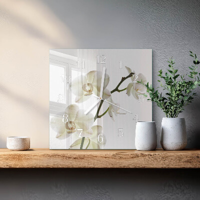 Kvadratinis stiklo laikrodis Orchidėja