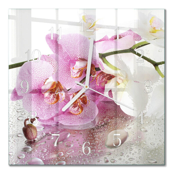 Kvadratinis stiklo laikrodis Orchidėja