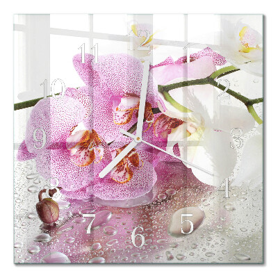 Kvadratinis stiklo laikrodis Orchidėja