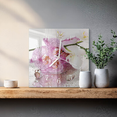 Kvadratinis stiklo laikrodis Orchidėja