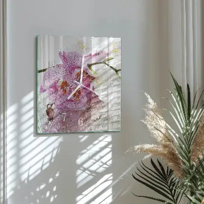 Kvadratinis stiklo laikrodis Orchidėja