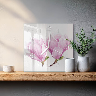 Kvadratinis stiklo laikrodis Magnolija