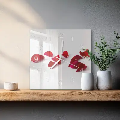 Kvadratinis stiklo laikrodis Rožių žiedlapiai